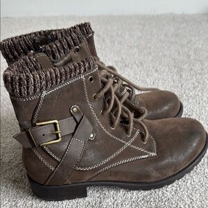 Crown Vintage Brown Combat Boots with Knitted Cuff